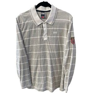 Helly Hansen Mens Long Sleeve Polo Shirt Sz Large Gray White Relaxed Performance